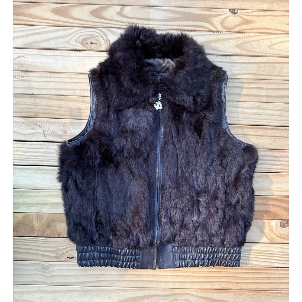 Y2K Women's Beyonce House of Dereon‎ Brown Genuine Rabbit Fur Leather Vest Sz 3X